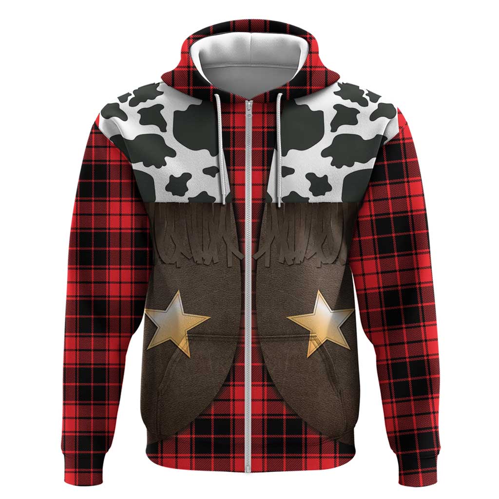 Cowboy Vest Costume Zip Hoodie Black Red Plaid Pattern - Wonder Print Shop