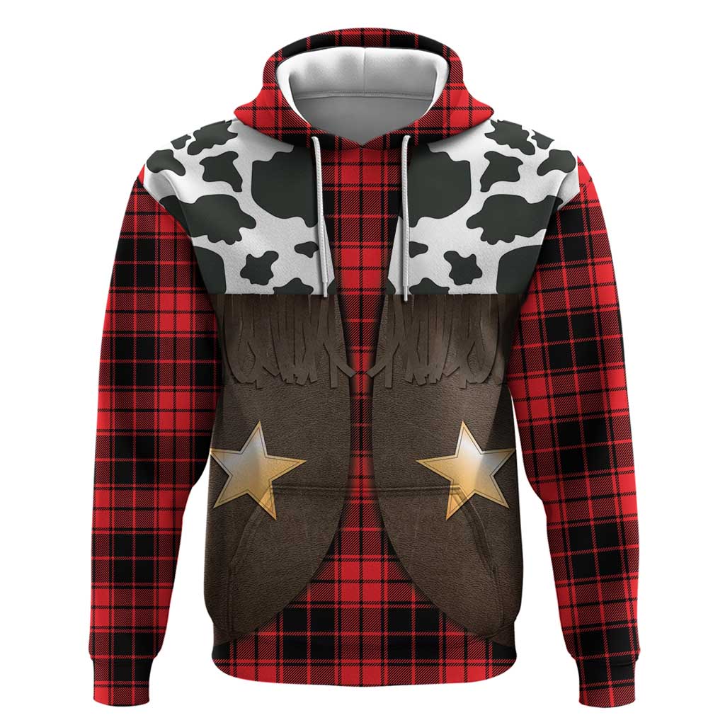 Cowboy Vest Costume Zip Hoodie Black Red Plaid Pattern - Wonder Print Shop