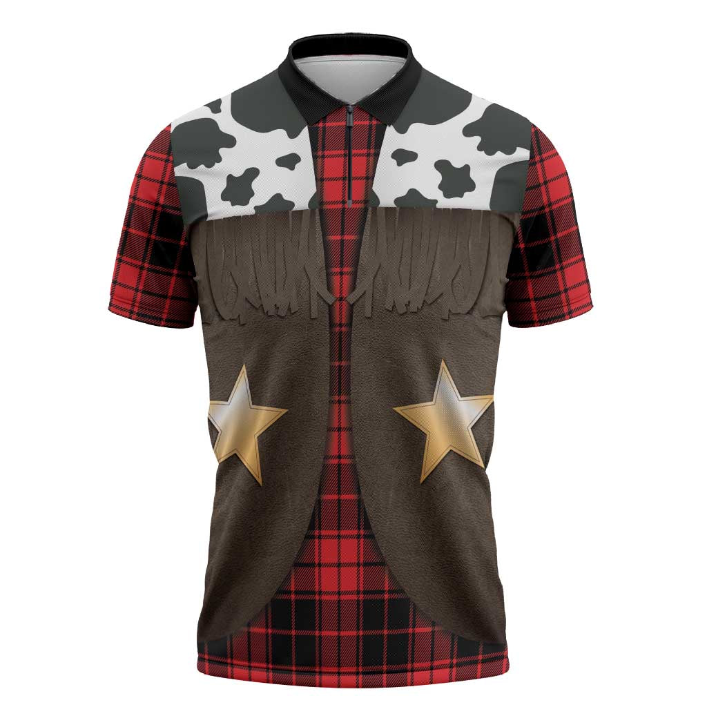 Cowboy Vest Costume Zipper Polo Shirt Black Red Plaid Pattern - Wonder Print Shop