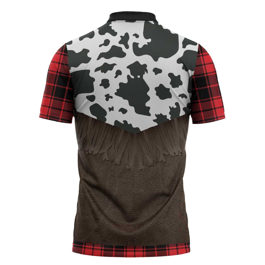 Cowboy Vest Costume Zipper Polo Shirt Black Red Plaid Pattern - Wonder Print Shop