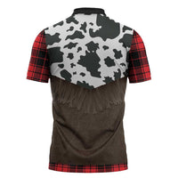 Cowboy Vest Costume Zipper Polo Shirt Black Red Plaid Pattern - Wonder Print Shop