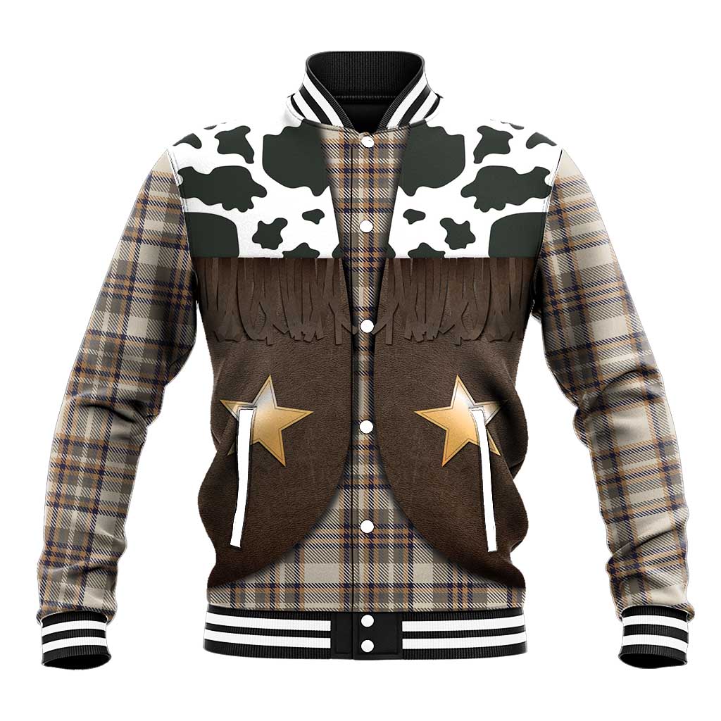 Cowboy Vest Costume Baseball Jacket Brown Beige Plaid Pattern - Wonder Print Shop