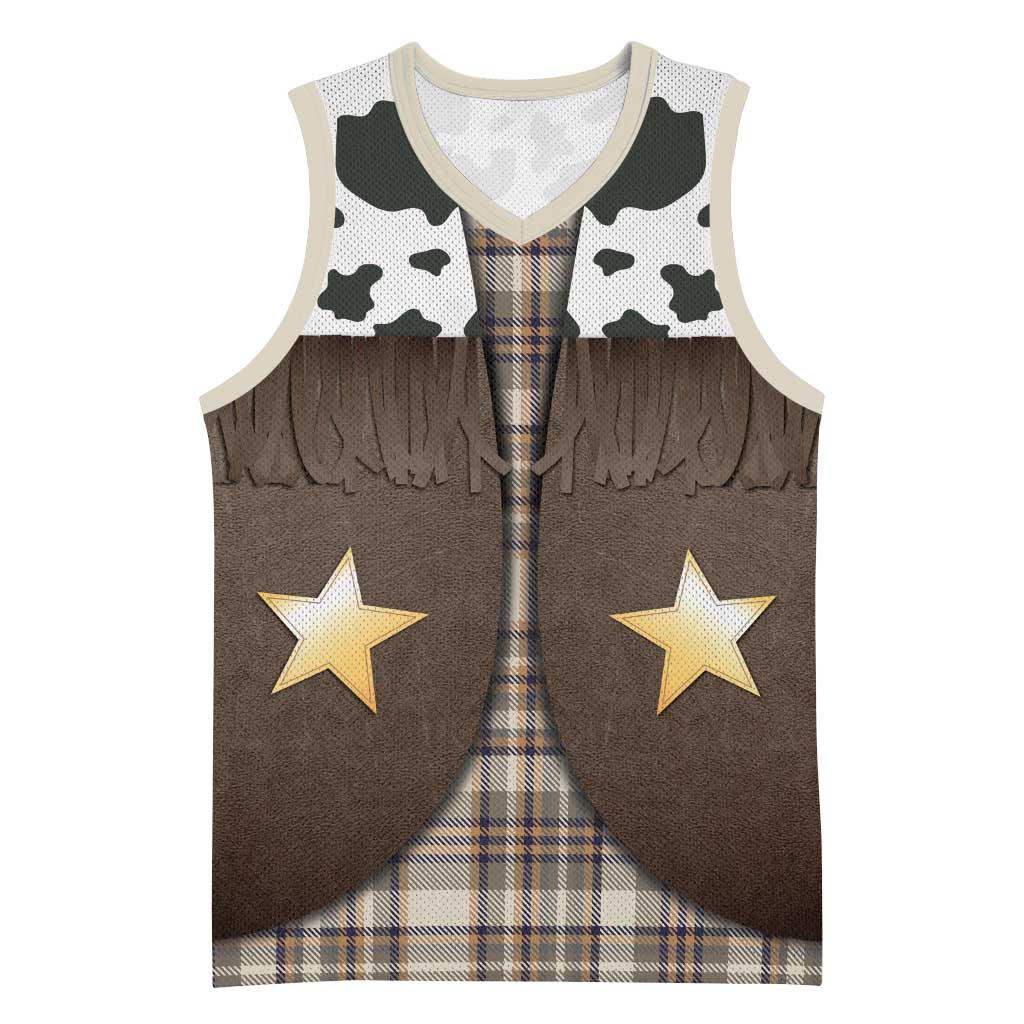 Cowboy Vest Costume Basketball Jersey Brown Beige Plaid Pattern - Wonder Print Shop