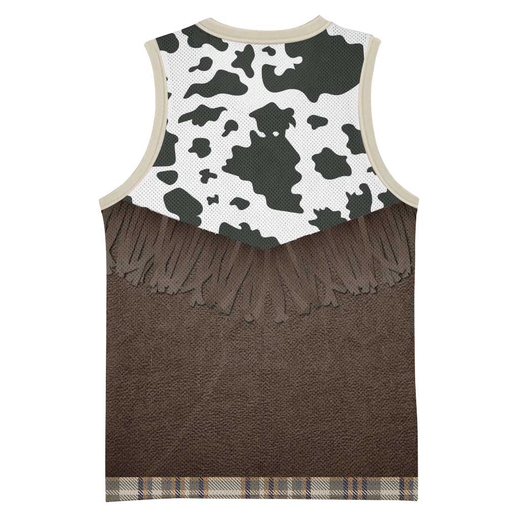 Cowboy Vest Costume Basketball Jersey Brown Beige Plaid Pattern - Wonder Print Shop
