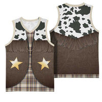Cowboy Vest Costume Basketball Jersey Brown Beige Plaid Pattern - Wonder Print Shop