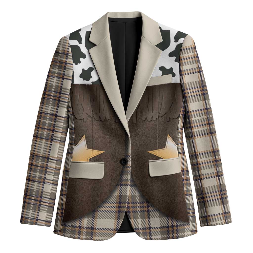 Cowboy Vest Costume Blazer Brown Beige Plaid Pattern - Wonder Print Shop