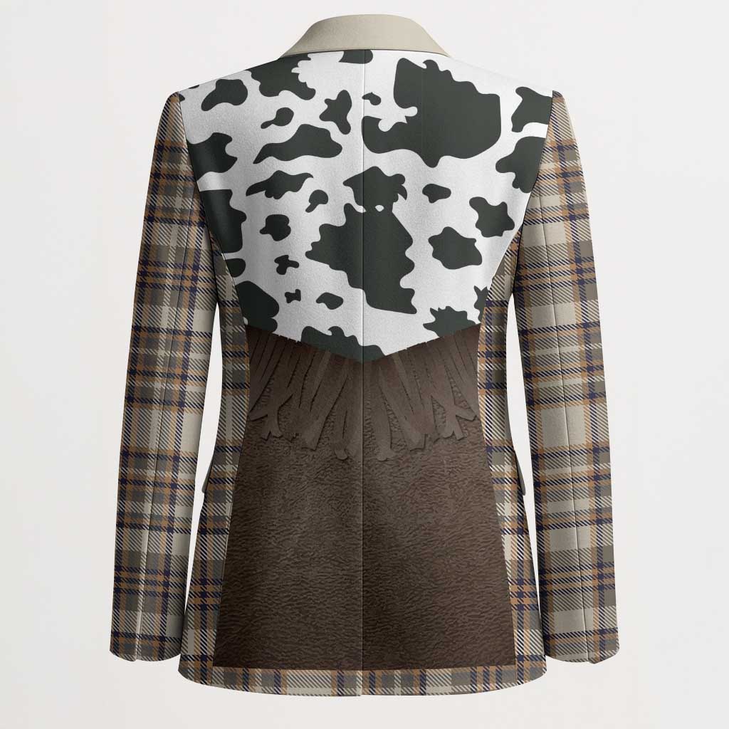 Cowboy Vest Costume Blazer Brown Beige Plaid Pattern - Wonder Print Shop
