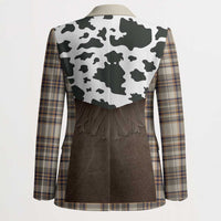 Cowboy Vest Costume Blazer Brown Beige Plaid Pattern - Wonder Print Shop