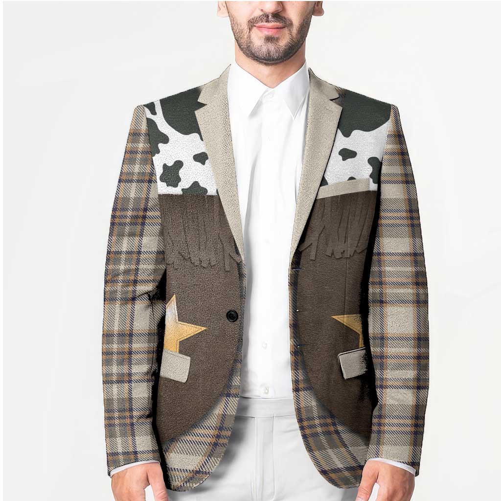 Cowboy Vest Costume Blazer Brown Beige Plaid Pattern - Wonder Print Shop