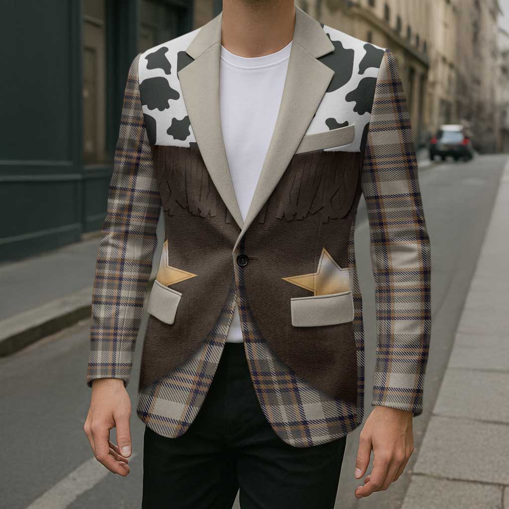 Cowboy Vest Costume Blazer Brown Beige Plaid Pattern - Wonder Print Shop
