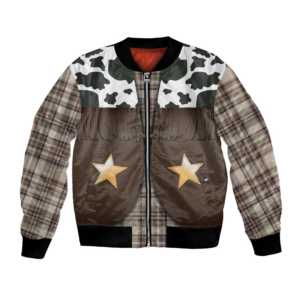 Cowboy Vest Costume Bomber Jacket Brown Beige Plaid Pattern - Wonder Print Shop