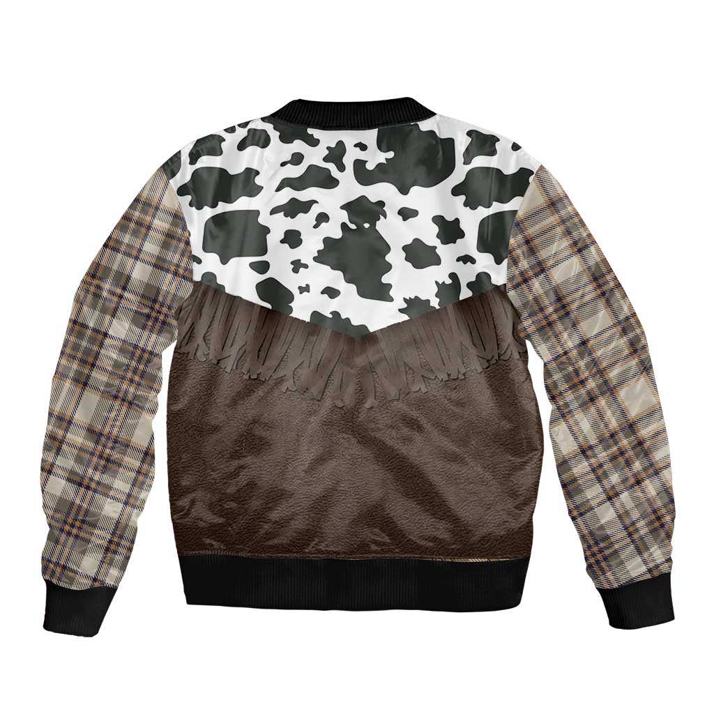 Cowboy Vest Costume Bomber Jacket Brown Beige Plaid Pattern - Wonder Print Shop