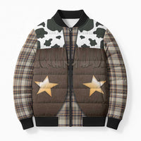 Cowboy Vest Costume Bomber Puffer Jacket Brown Beige Plaid Pattern - Wonder Print Shop