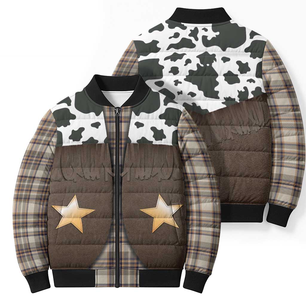 Cowboy Vest Costume Bomber Puffer Jacket Brown Beige Plaid Pattern - Wonder Print Shop