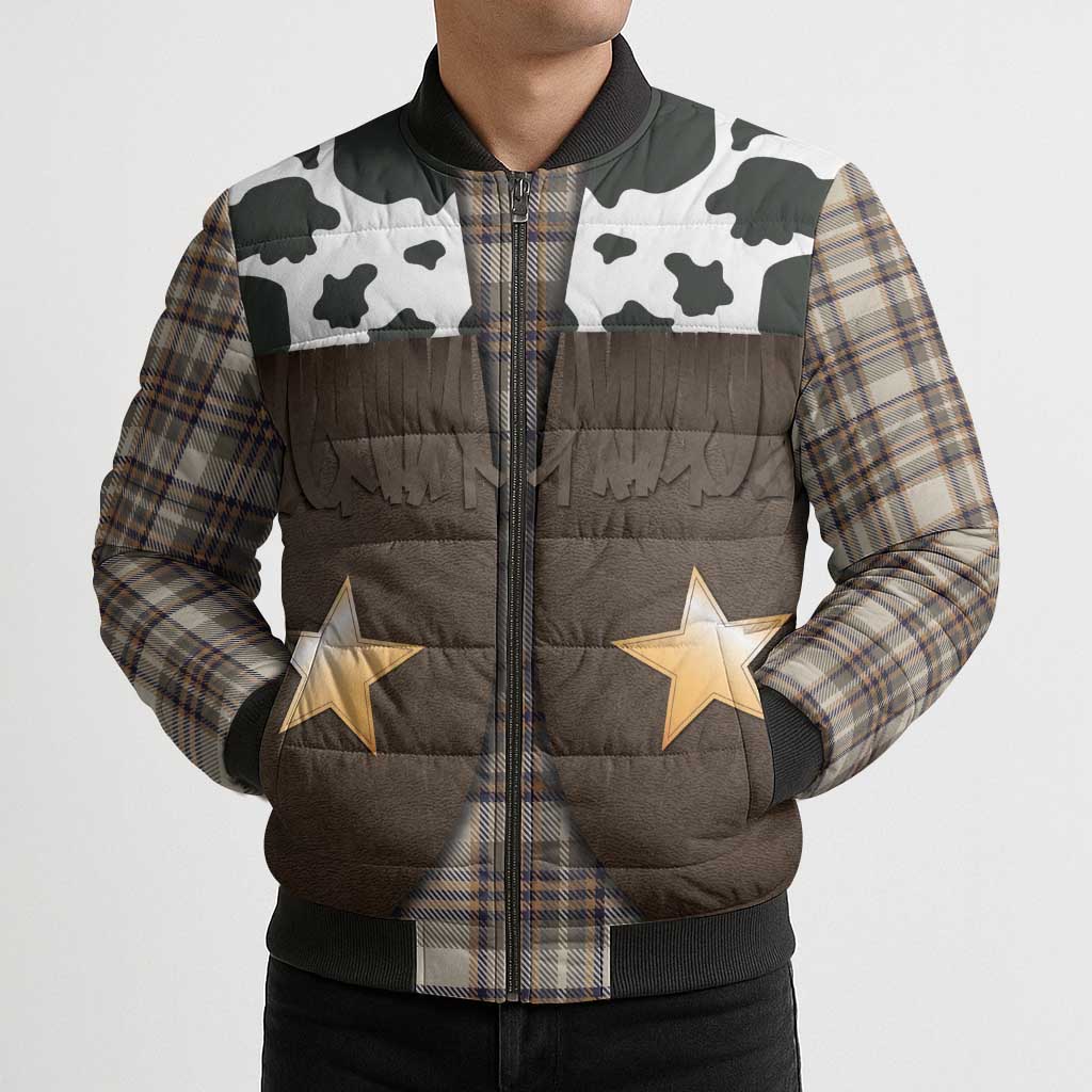 Cowboy Vest Costume Bomber Puffer Jacket Brown Beige Plaid Pattern - Wonder Print Shop