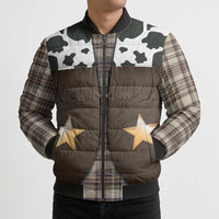 Cowboy Vest Costume Bomber Puffer Jacket Brown Beige Plaid Pattern - Wonder Print Shop