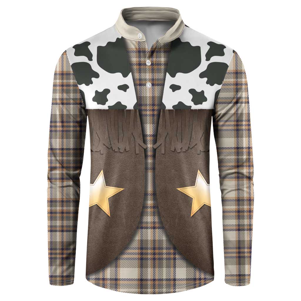 Cowboy Vest Costume Button Sweatshirt Brown Beige Plaid Pattern - Wonder Print Shop