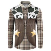 Cowboy Vest Costume Button Sweatshirt Brown Beige Plaid Pattern - Wonder Print Shop