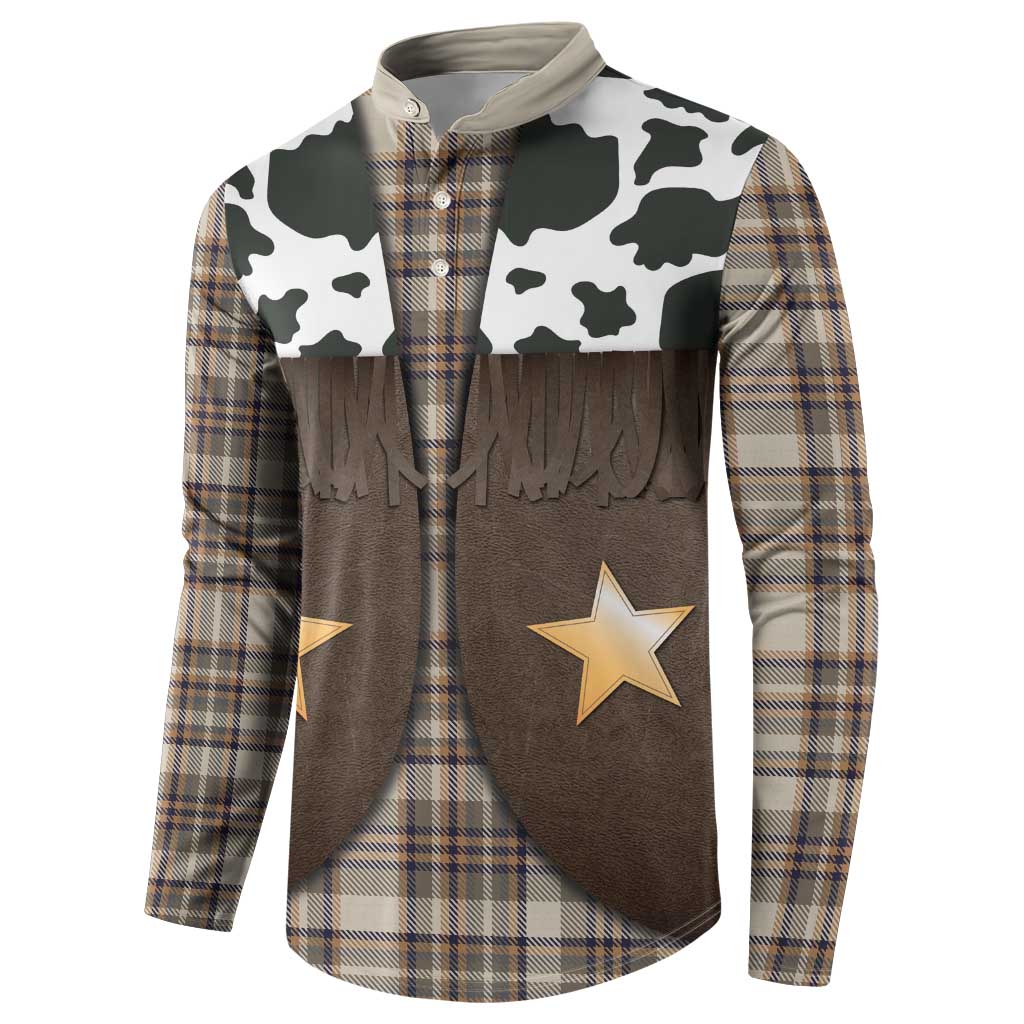 Cowboy Vest Costume Button Sweatshirt Brown Beige Plaid Pattern - Wonder Print Shop