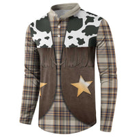 Cowboy Vest Costume Button Sweatshirt Brown Beige Plaid Pattern - Wonder Print Shop