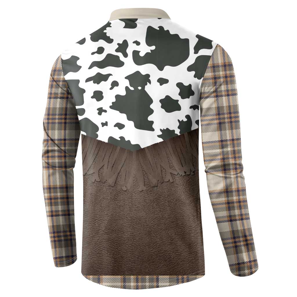 Cowboy Vest Costume Button Sweatshirt Brown Beige Plaid Pattern - Wonder Print Shop