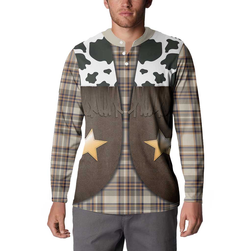 Cowboy Vest Costume Button Sweatshirt Brown Beige Plaid Pattern - Wonder Print Shop