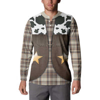 Cowboy Vest Costume Button Sweatshirt Brown Beige Plaid Pattern - Wonder Print Shop