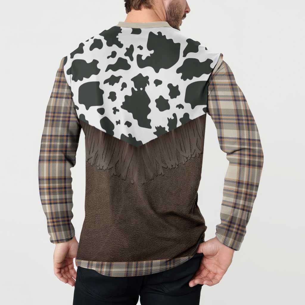 Cowboy Vest Costume Button Sweatshirt Brown Beige Plaid Pattern - Wonder Print Shop