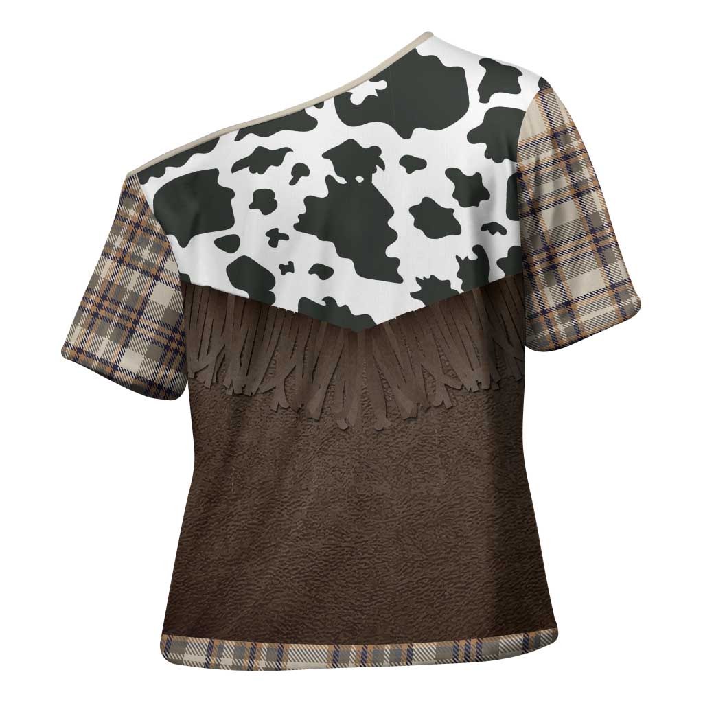 Cowboy Vest Costume Cross Shoulder Shirt Brown Beige Plaid Pattern - Wonder Print Shop