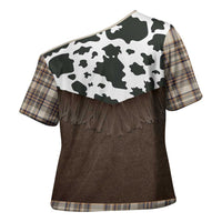 Cowboy Vest Costume Cross Shoulder Shirt Brown Beige Plaid Pattern - Wonder Print Shop