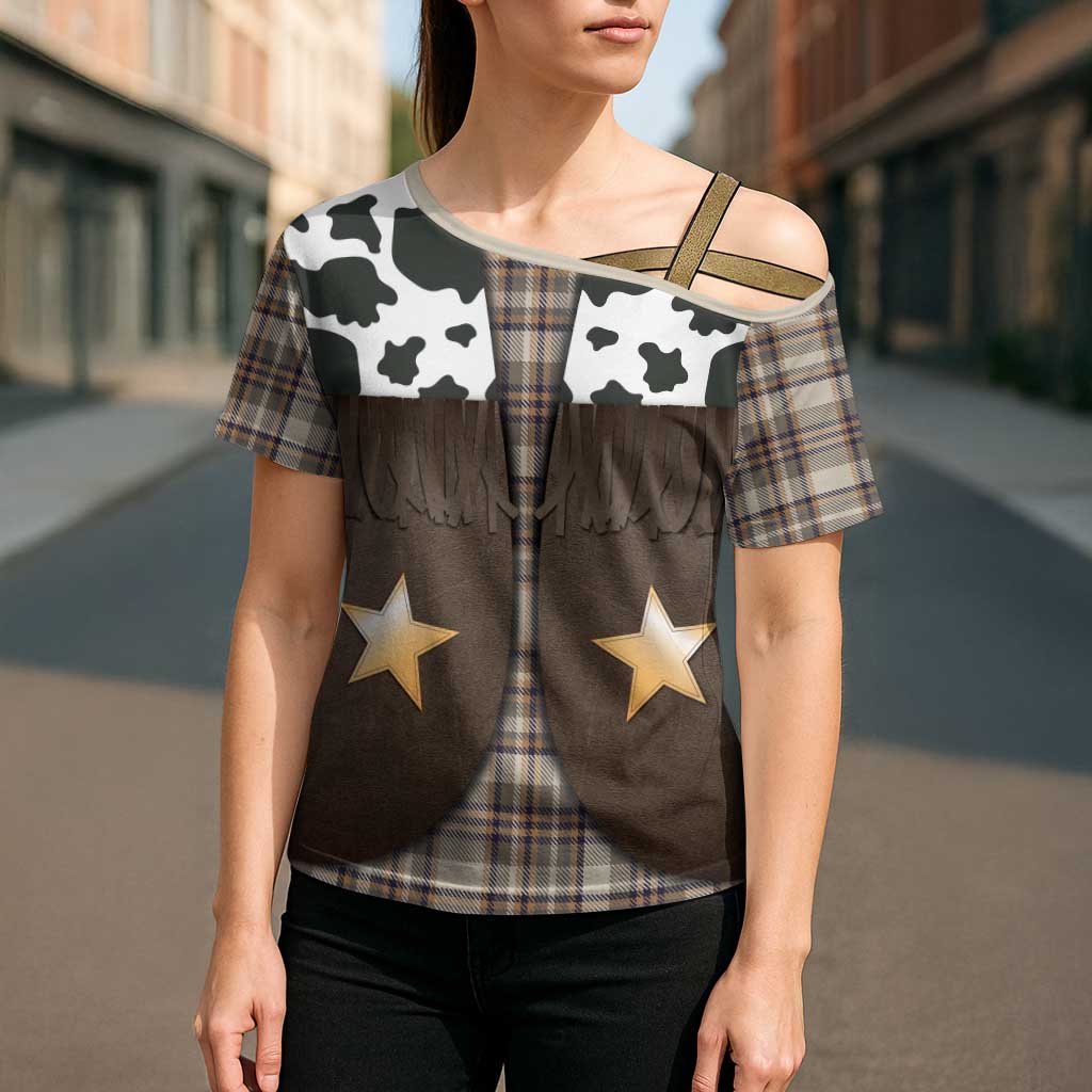Cowboy Vest Costume Cross Shoulder Shirt Brown Beige Plaid Pattern - Wonder Print Shop