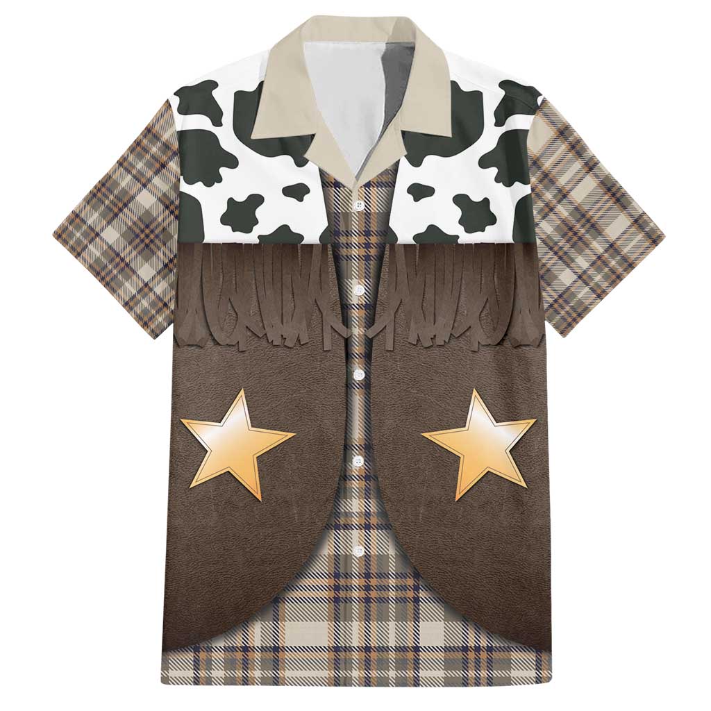 Cowboy Vest Costume Hawaiian Shirt Brown Beige Plaid Pattern - Wonder Print Shop