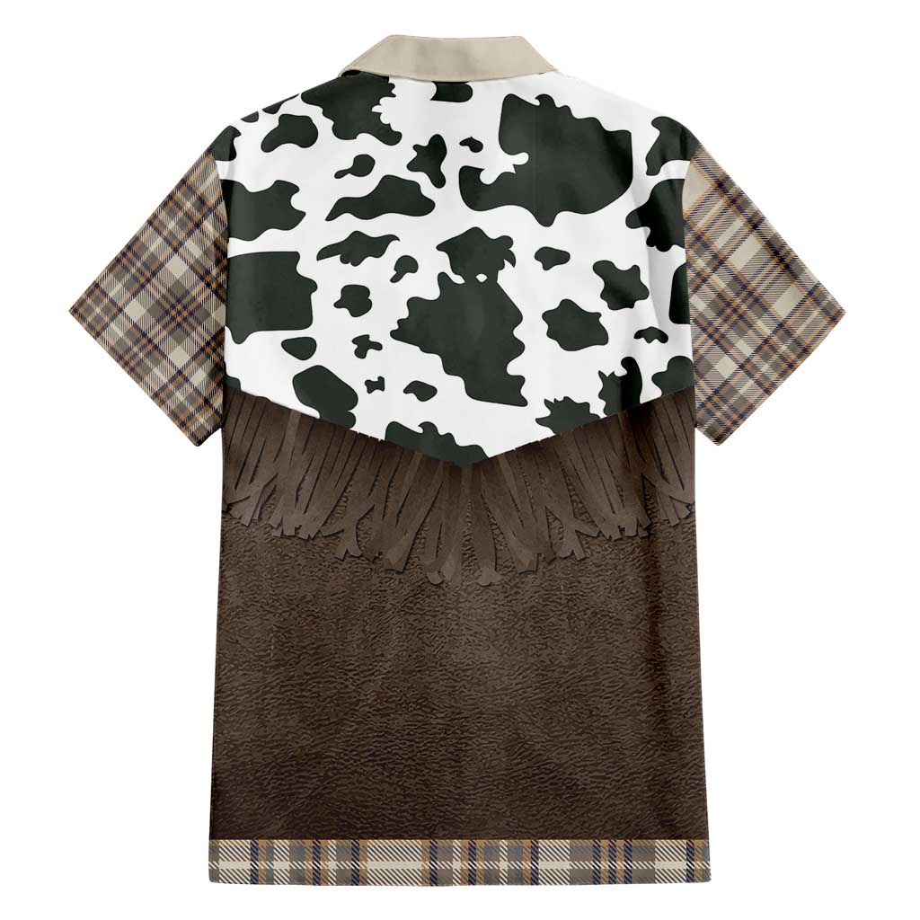 Cowboy Vest Costume Hawaiian Shirt Brown Beige Plaid Pattern - Wonder Print Shop