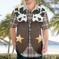 Cowboy Vest Costume Hawaiian Shirt Brown Beige Plaid Pattern - Wonder Print Shop