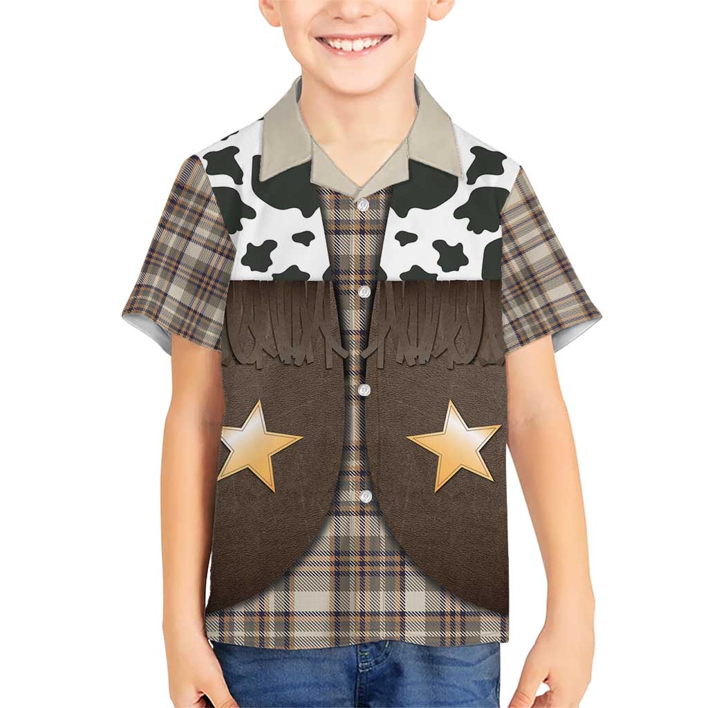 Cowboy Vest Costume Hawaiian Shirt Brown Beige Plaid Pattern - Wonder Print Shop