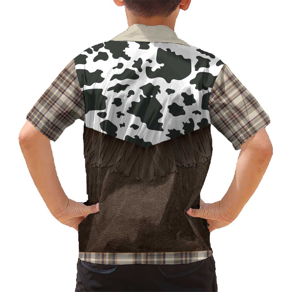 Cowboy Vest Costume Hawaiian Shirt Brown Beige Plaid Pattern - Wonder Print Shop