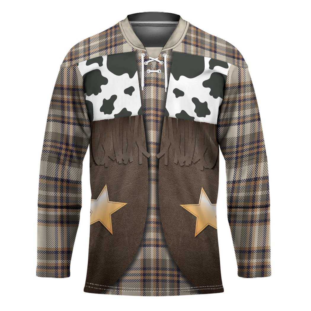 Cowboy Vest Costume Hockey Jersey Brown Beige Plaid Pattern - Wonder Print Shop