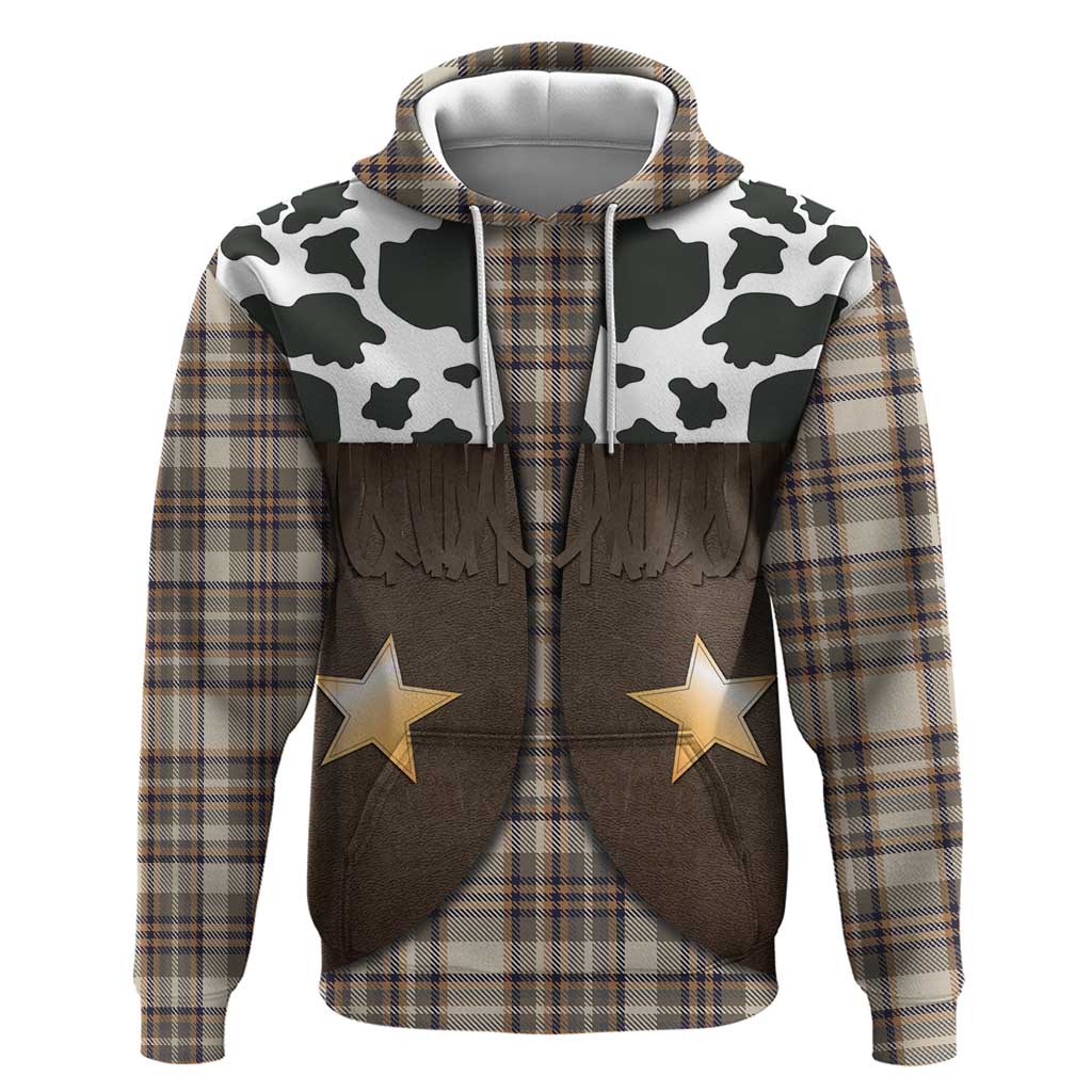 Cowboy Vest Costume Hoodie Brown Beige Plaid Pattern - Wonder Print Shop
