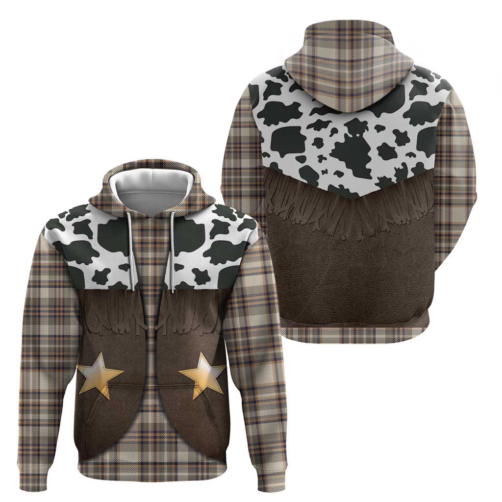 Cowboy Vest Costume Hoodie Brown Beige Plaid Pattern - Wonder Print Shop