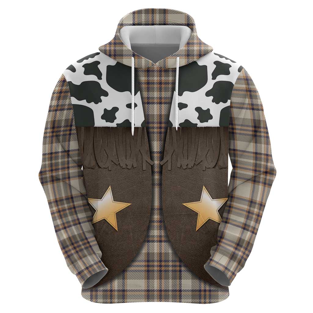 Cowboy Vest Costume Hoodie Brown Beige Plaid Pattern - Wonder Print Shop