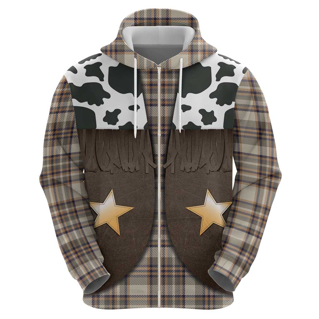 Cowboy Vest Costume Hoodie Brown Beige Plaid Pattern - Wonder Print Shop