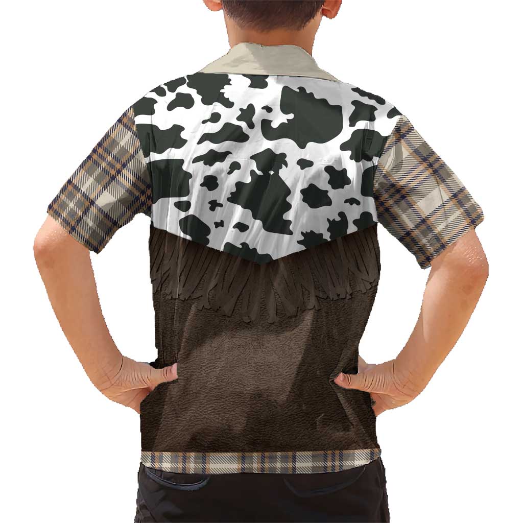 Cowboy Vest Costume Kid Hawaiian Shirt Brown Beige Plaid Pattern - Wonder Print Shop