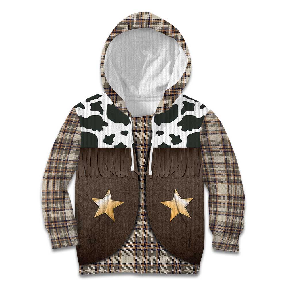 Cowboy Vest Costume Kid Hoodie Brown Beige Plaid Pattern - Wonder Print Shop