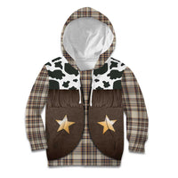 Cowboy Vest Costume Kid Hoodie Brown Beige Plaid Pattern - Wonder Print Shop