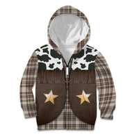Cowboy Vest Costume Kid Hoodie Brown Beige Plaid Pattern - Wonder Print Shop