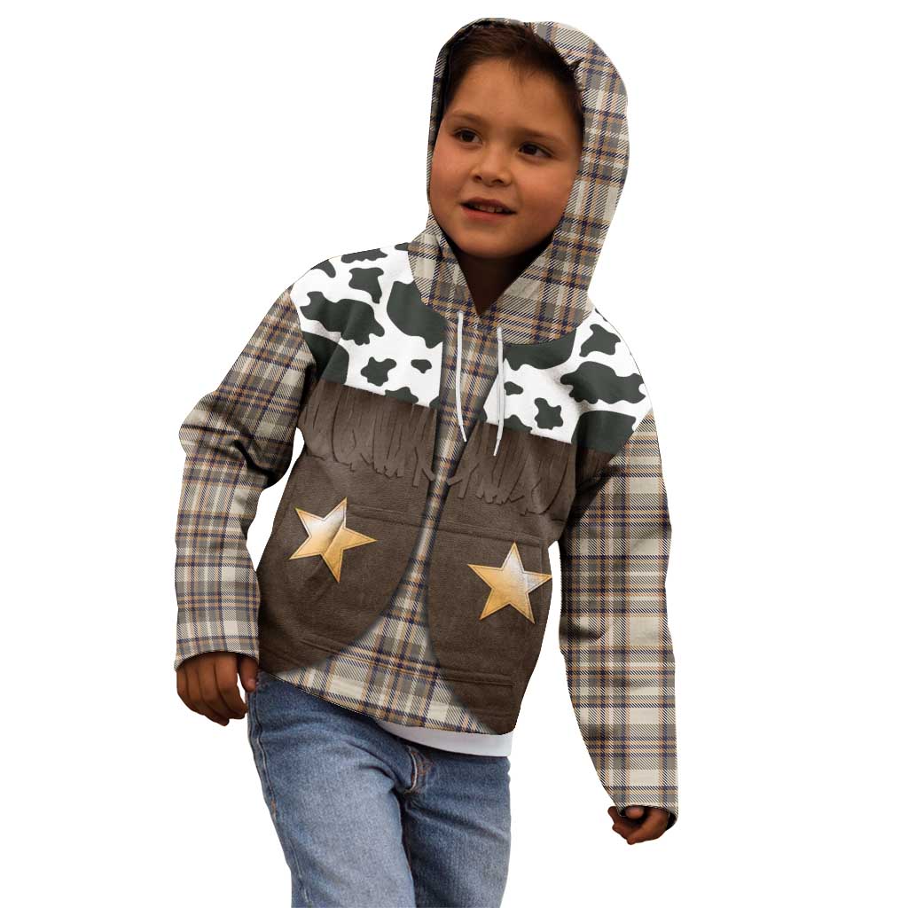 Cowboy Vest Costume Kid Hoodie Brown Beige Plaid Pattern - Wonder Print Shop