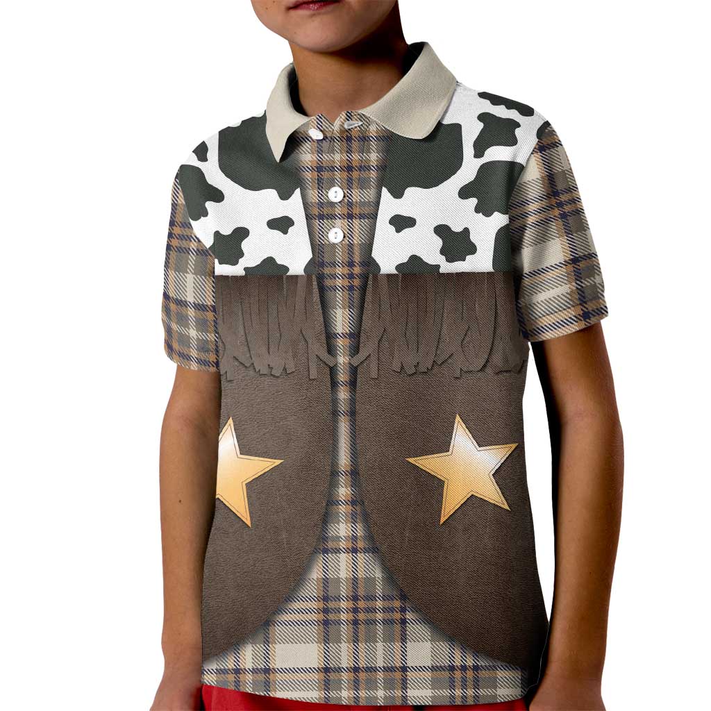 Cowboy Vest Costume Kid Polo Shirt Brown Beige Plaid Pattern - Wonder Print Shop
