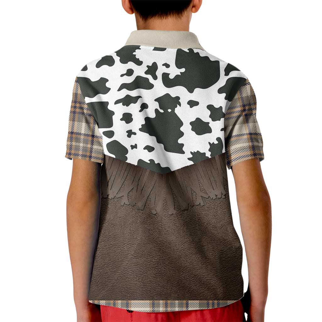 Cowboy Vest Costume Kid Polo Shirt Brown Beige Plaid Pattern - Wonder Print Shop