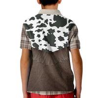Cowboy Vest Costume Kid Polo Shirt Brown Beige Plaid Pattern - Wonder Print Shop