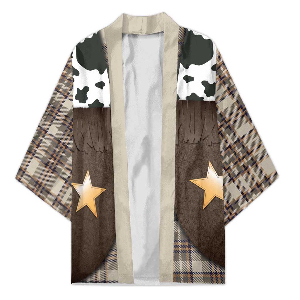Cowboy Vest Costume Kimono Brown Beige Plaid Pattern - Wonder Print Shop
